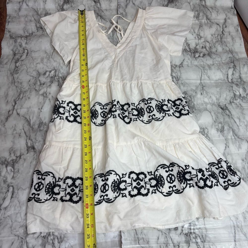 Old Navy Embroidered Flutter-Sleeve Swing Dress small cotton blend white black - Picture 8 of 8